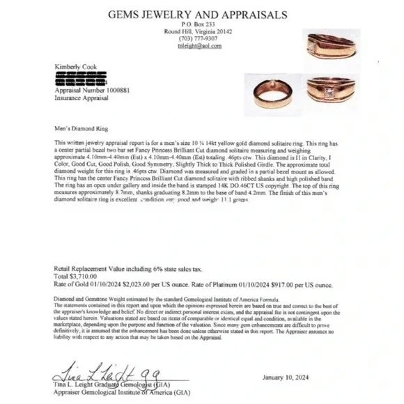 Mens Diamond Solitaire & 14k Gold Ring - Picture 7 of 7